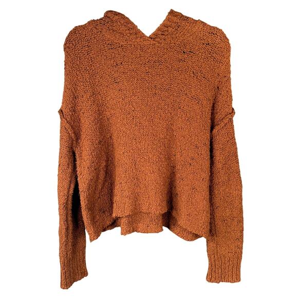 AMERICAN EAGLE M Hooded Pullover Sweater Crop Comfy Cozy Rust Brown Boucle Knit - Picture 2 of 8